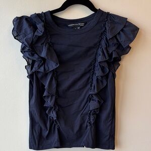 Veronica Beard Navy Ruffle Sleeve Tee